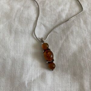 Vintage 1970s Amber Sterling Silver Pendant Necklace
